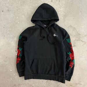 Young & Reckless Black Hoodie with Red Floral Design Size M